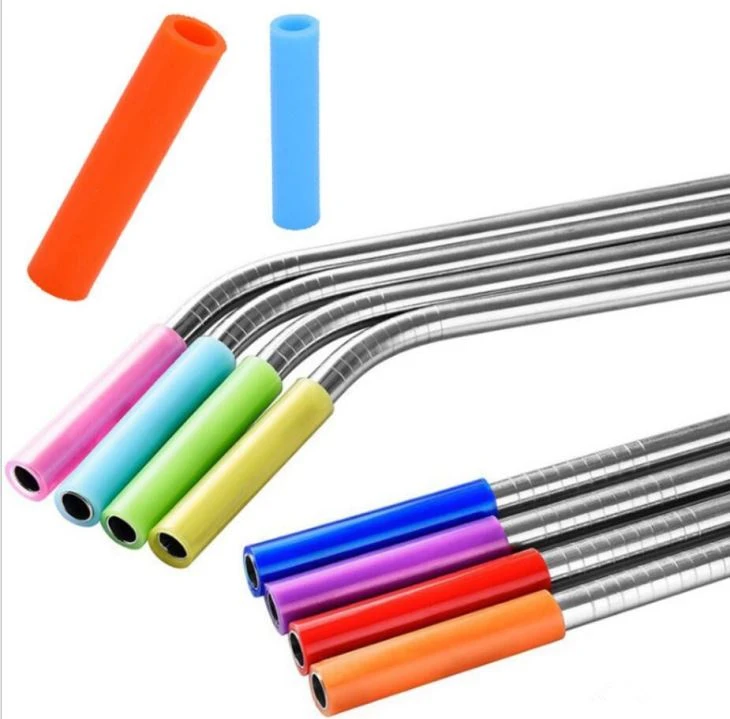 Penutup Ujung Jerami Stainless Steel Silikon Beraneka Warna
